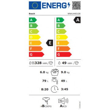 Bosch WNA14401GR Πλυντήριο-Στεγνωτήριο Ρούχων 9kg/6kg Ατμού 1400 Στροφές